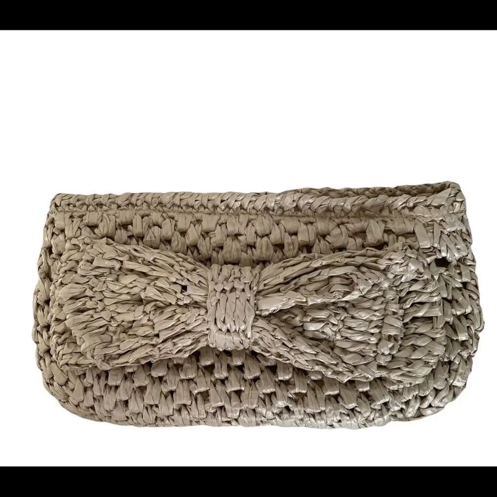 NEW Big Buddha Y2K cream raffia clutch bag